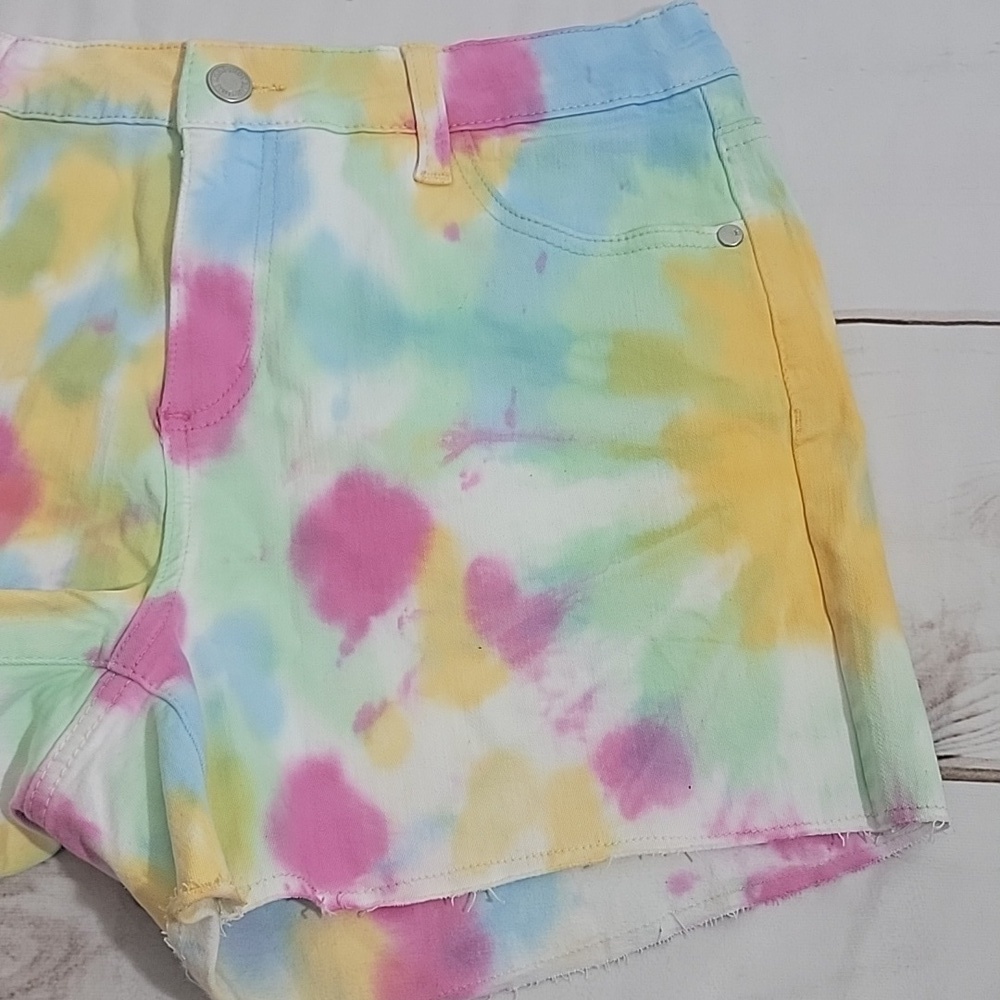 JUDY Blue Pastel Tie Dye Cutoff Shorts size Large Raw Hem Frayed - Picture 2 of 4